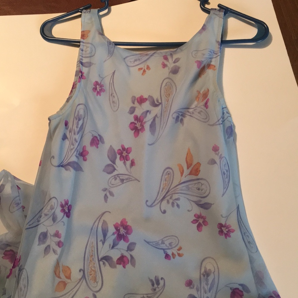 Full length floral print dress.